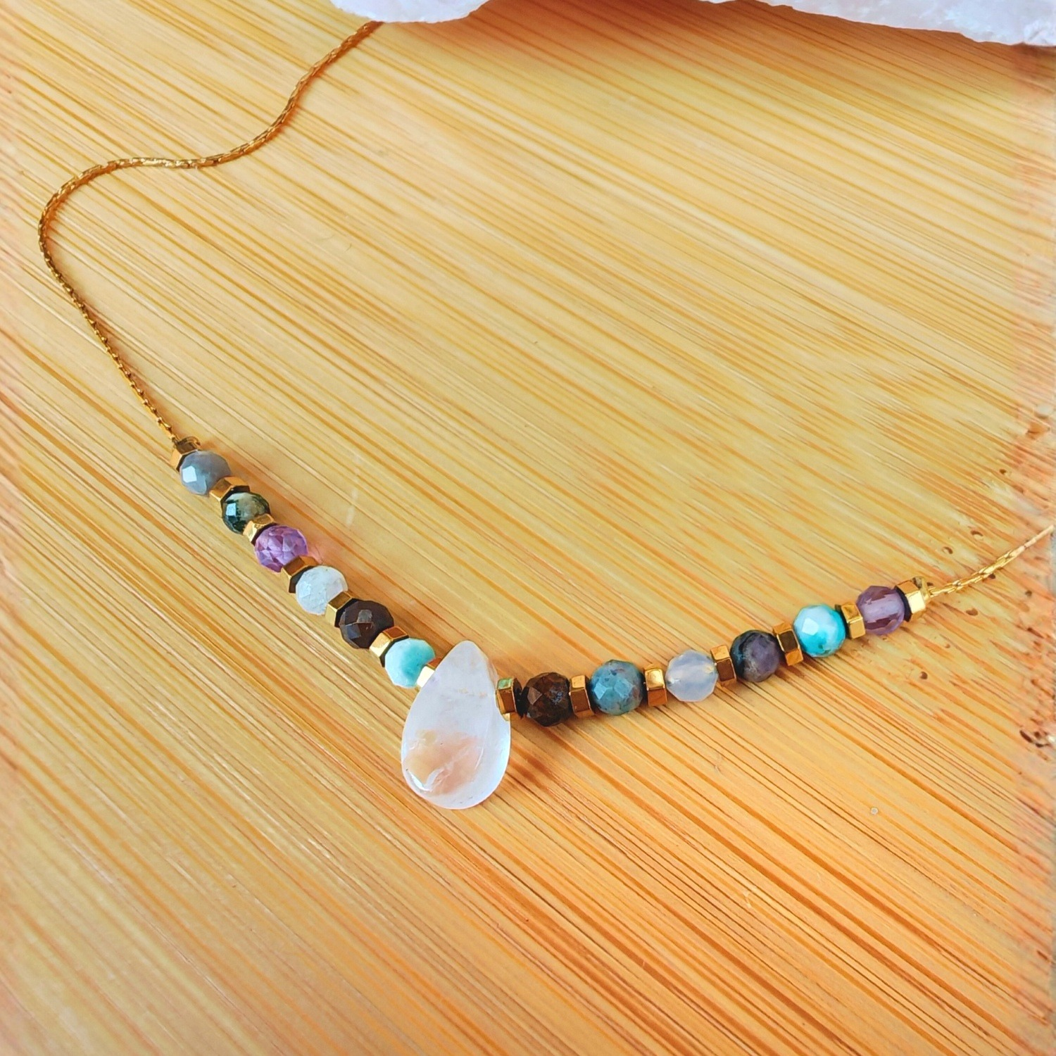 Collar Cuarzo Rosado con mix de piedras naturales Energía Positiva | Mixtilo