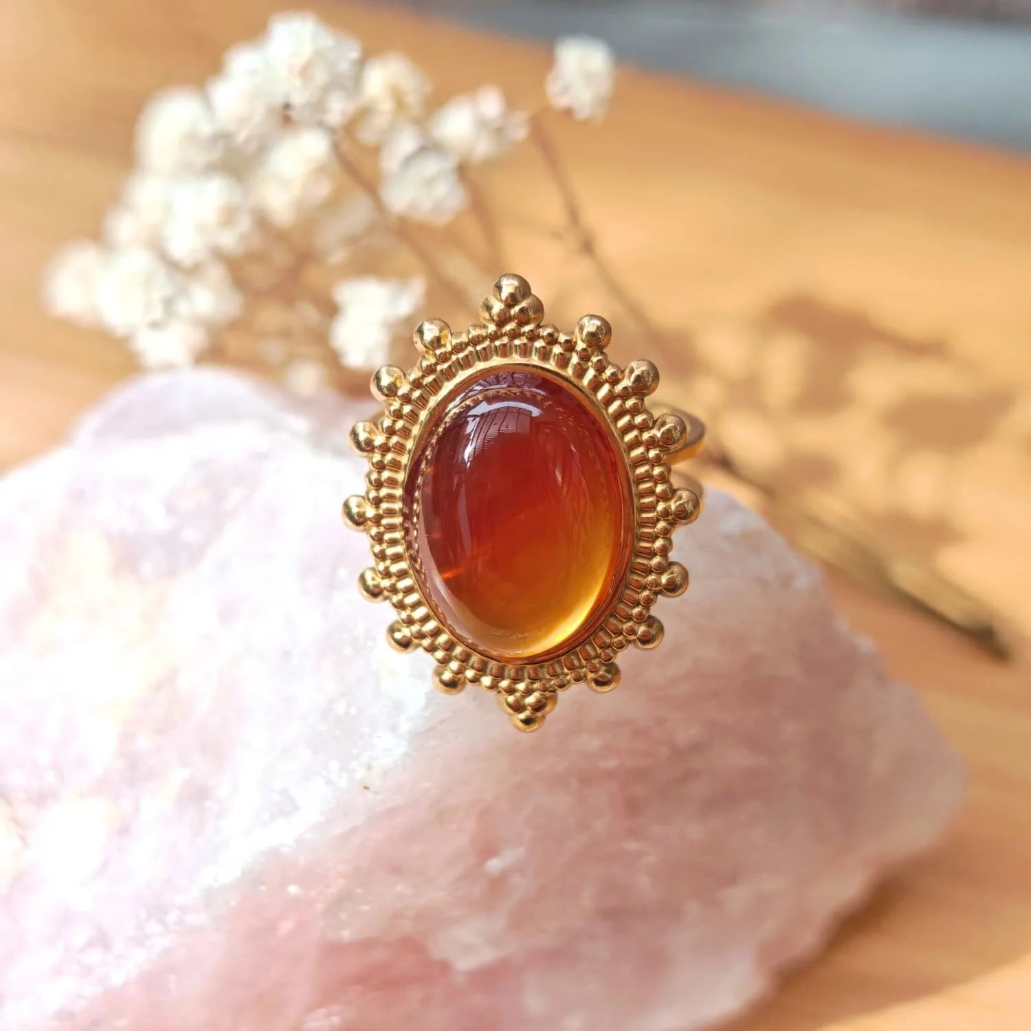 Anillo Ágata Cornalina - baño de oro