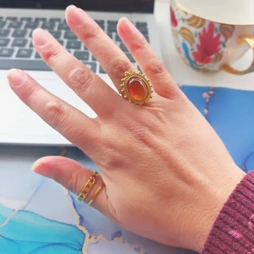 Anillo Ágata Cornalina - baño de oro