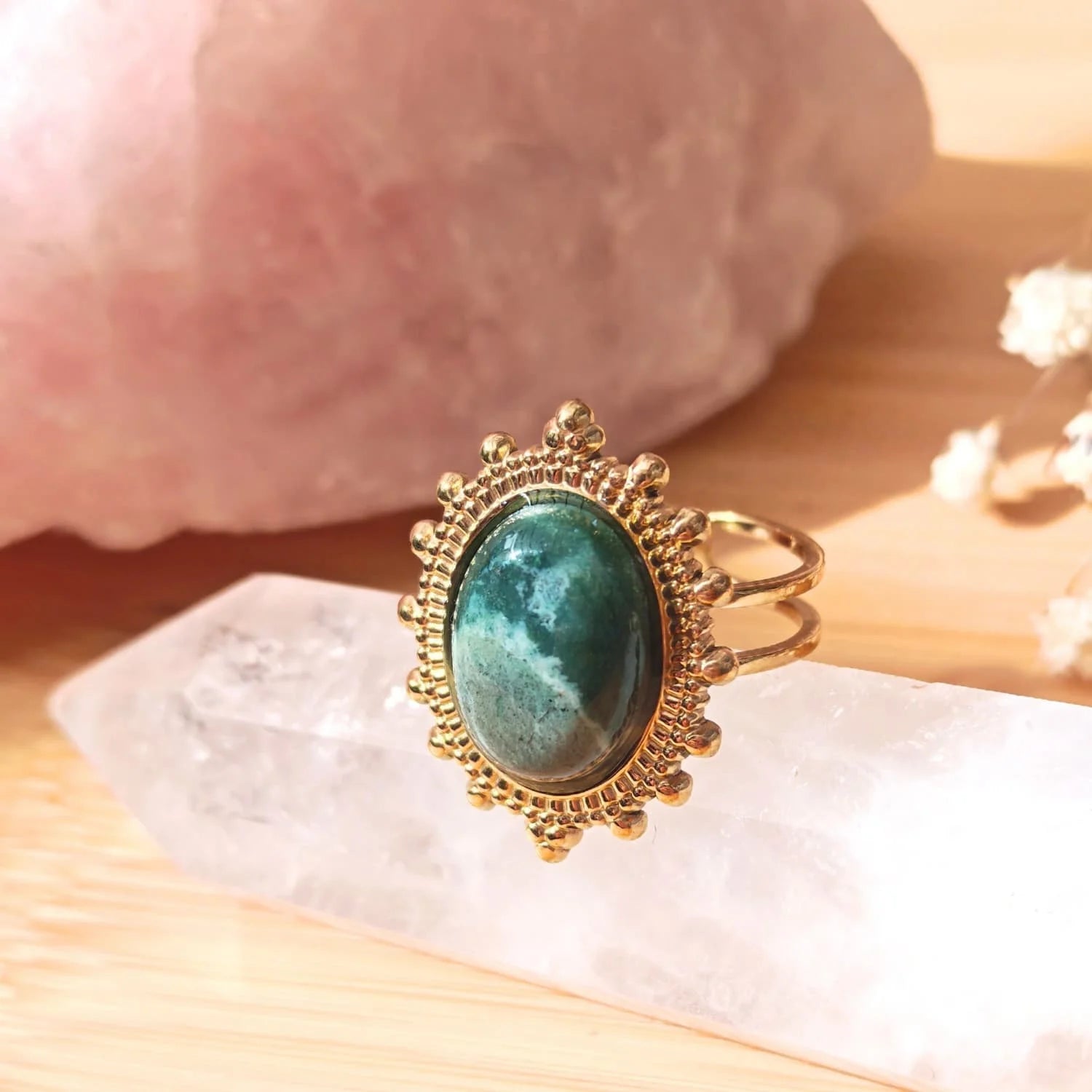 Anillo Ágata Musgo - Baño de oro