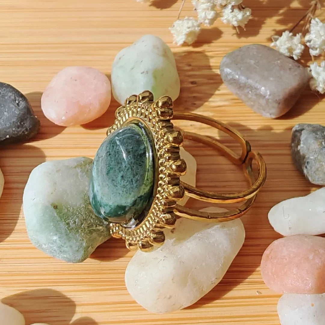 Anillo Ágata Musgo - Baño de oro
