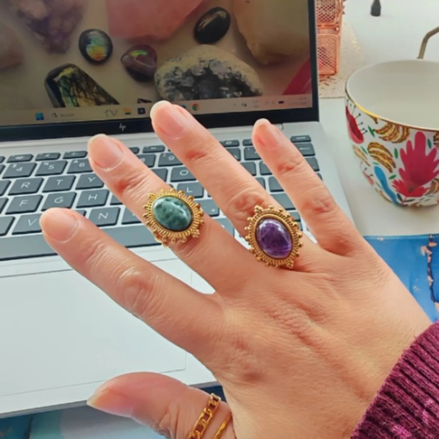 Anillo Ágata Musgo - Baño de oro
