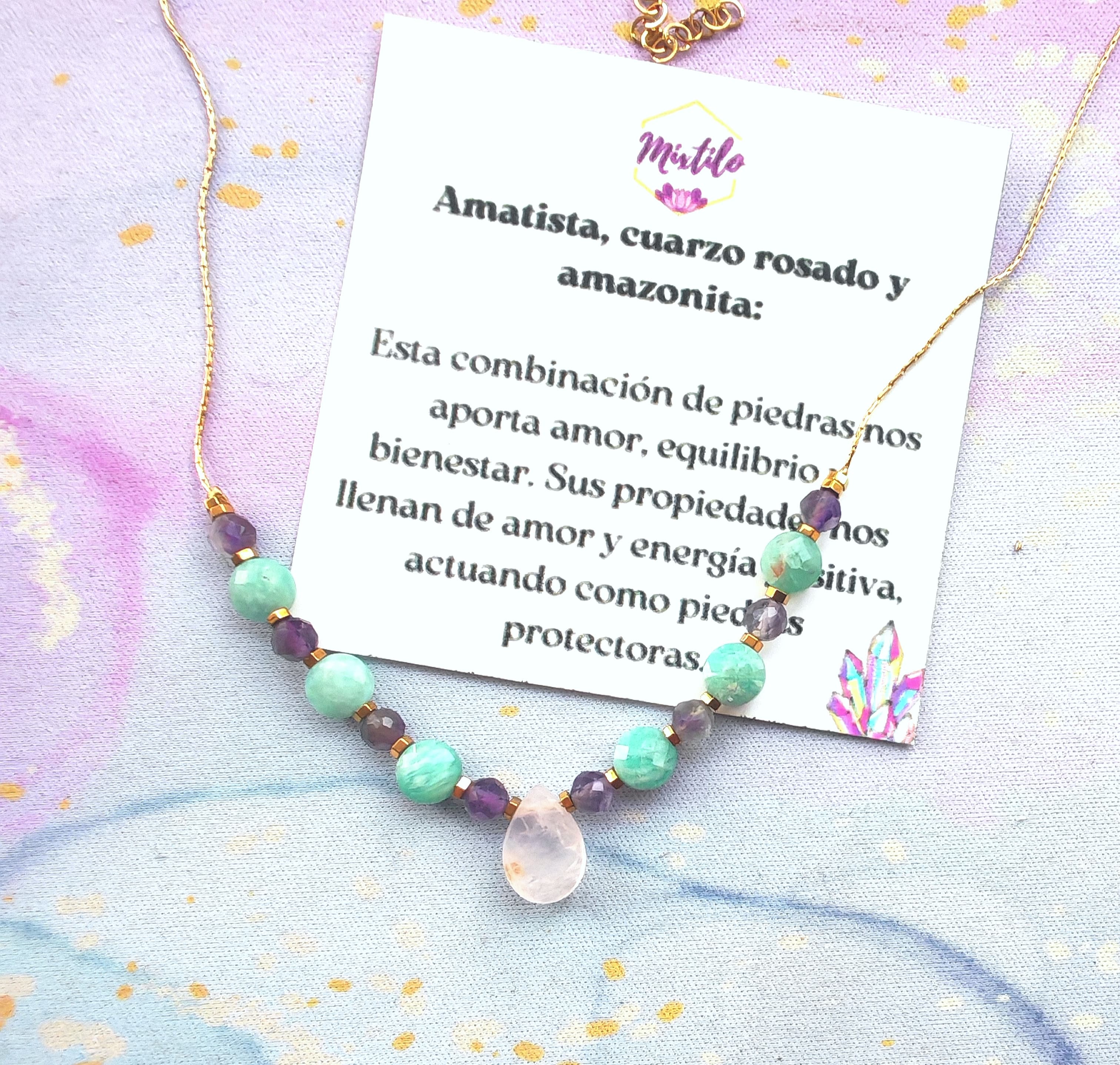 Collar Amatista, Cuarzo rosado, Amazonita