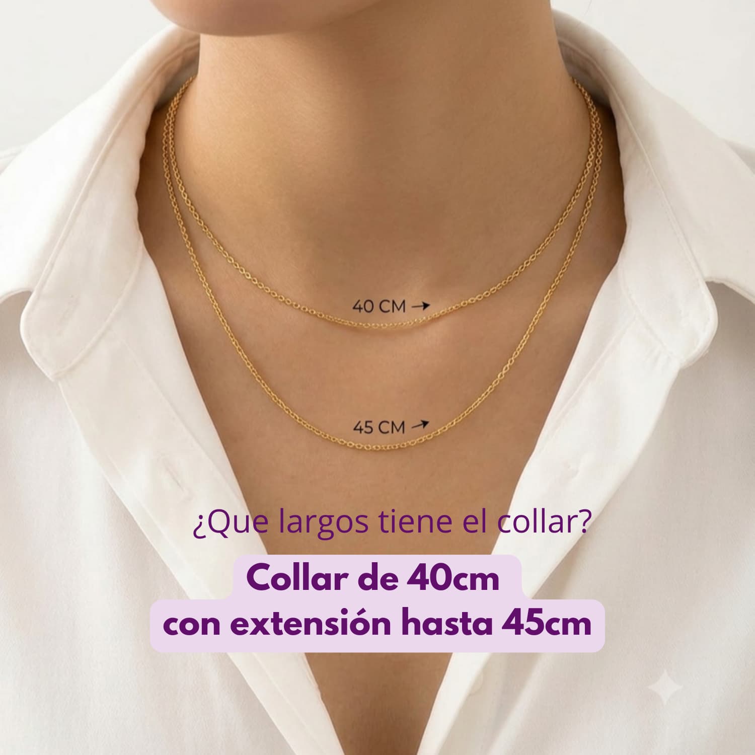 Ejemplo de largo de collar de 40 hasta 45cm