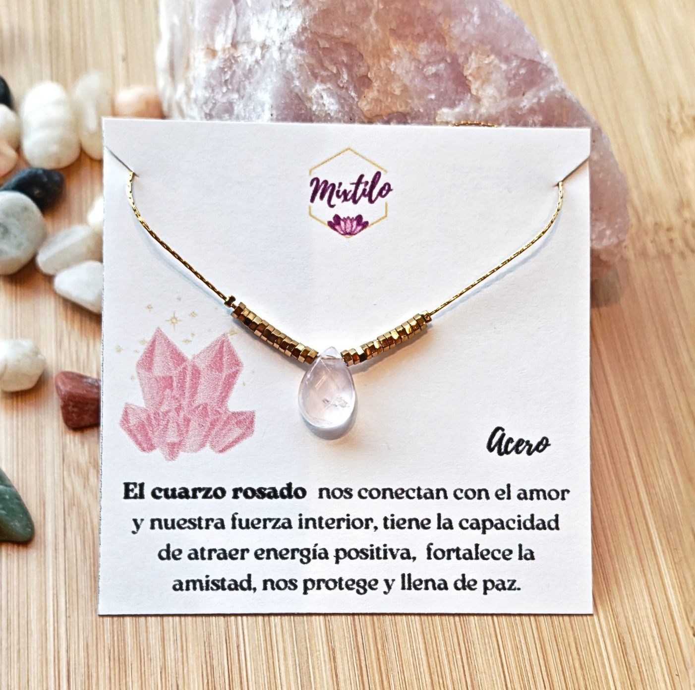 Collar Cuarzo Rosado – Amor Propio, Amistad y Energía Positiva | Mixtilo