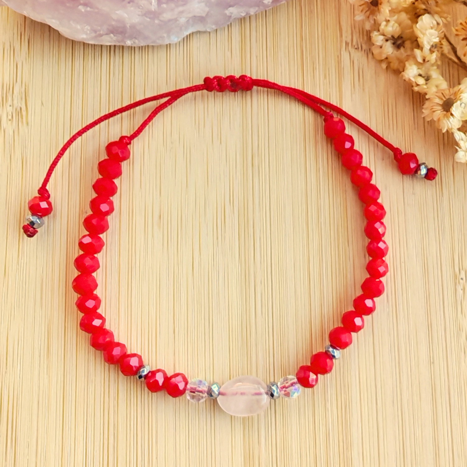 Pulsera Roja Cuarzo Rosado - Amor y energía positiva