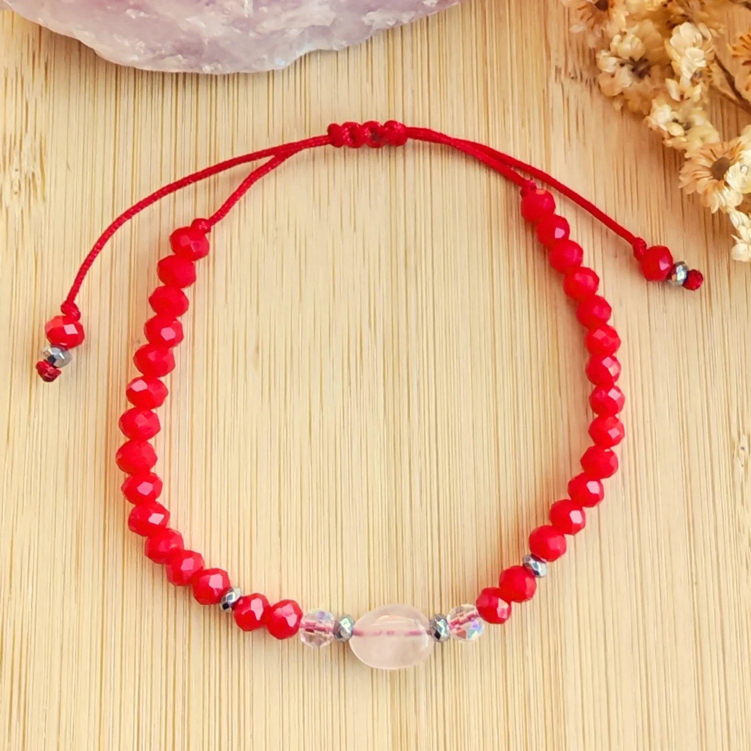 Pulsera Roja Cuarzo Rosado - Amor y energía positiva