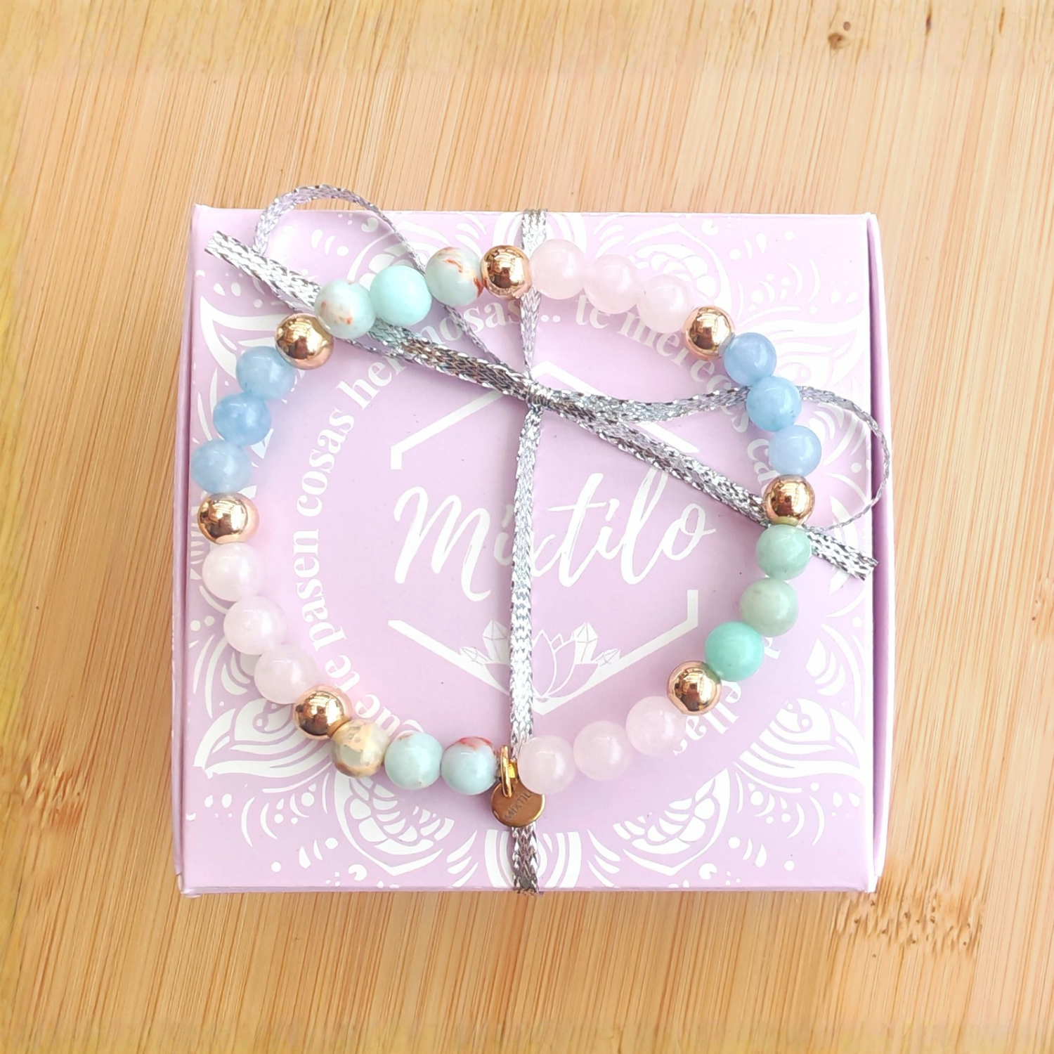 Pulsera Buenas Vibras – Aguamarina, Cuarzo Rosado y Jaspe Imperial | Mixtilo