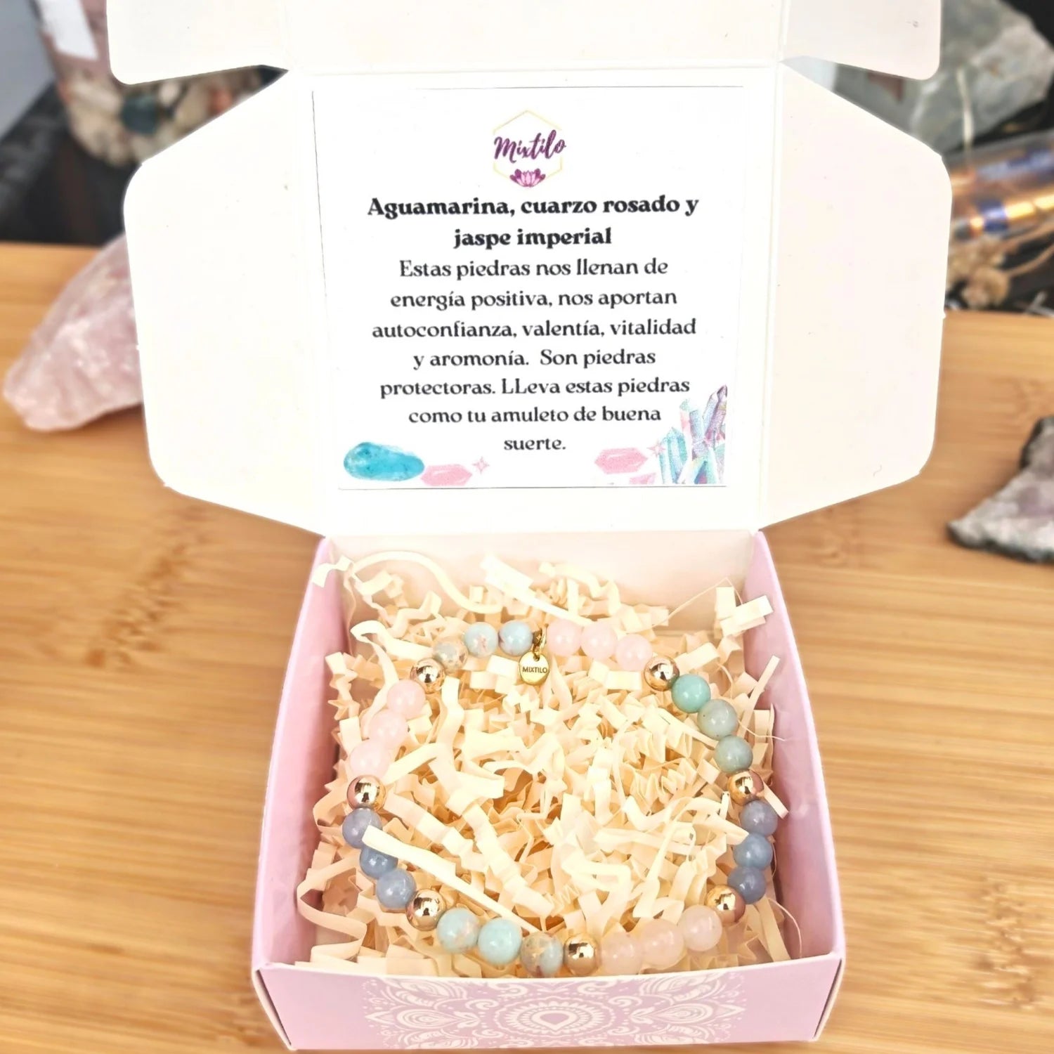 Pulsera Buenas Vibras – Aguamarina & Cuarzo Rosado
