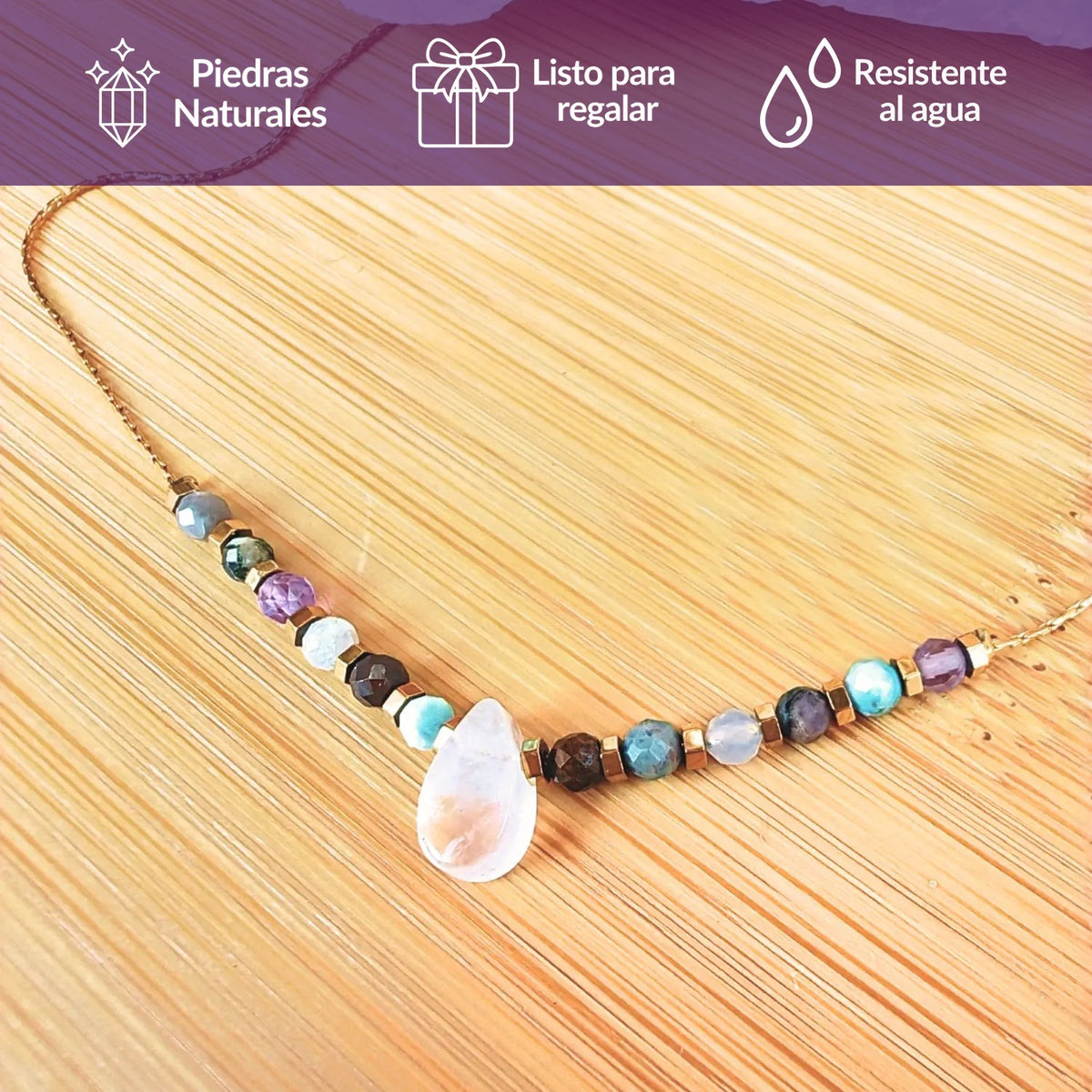 Collar cuarzo rosado con mix de piedras - Energía Positiva