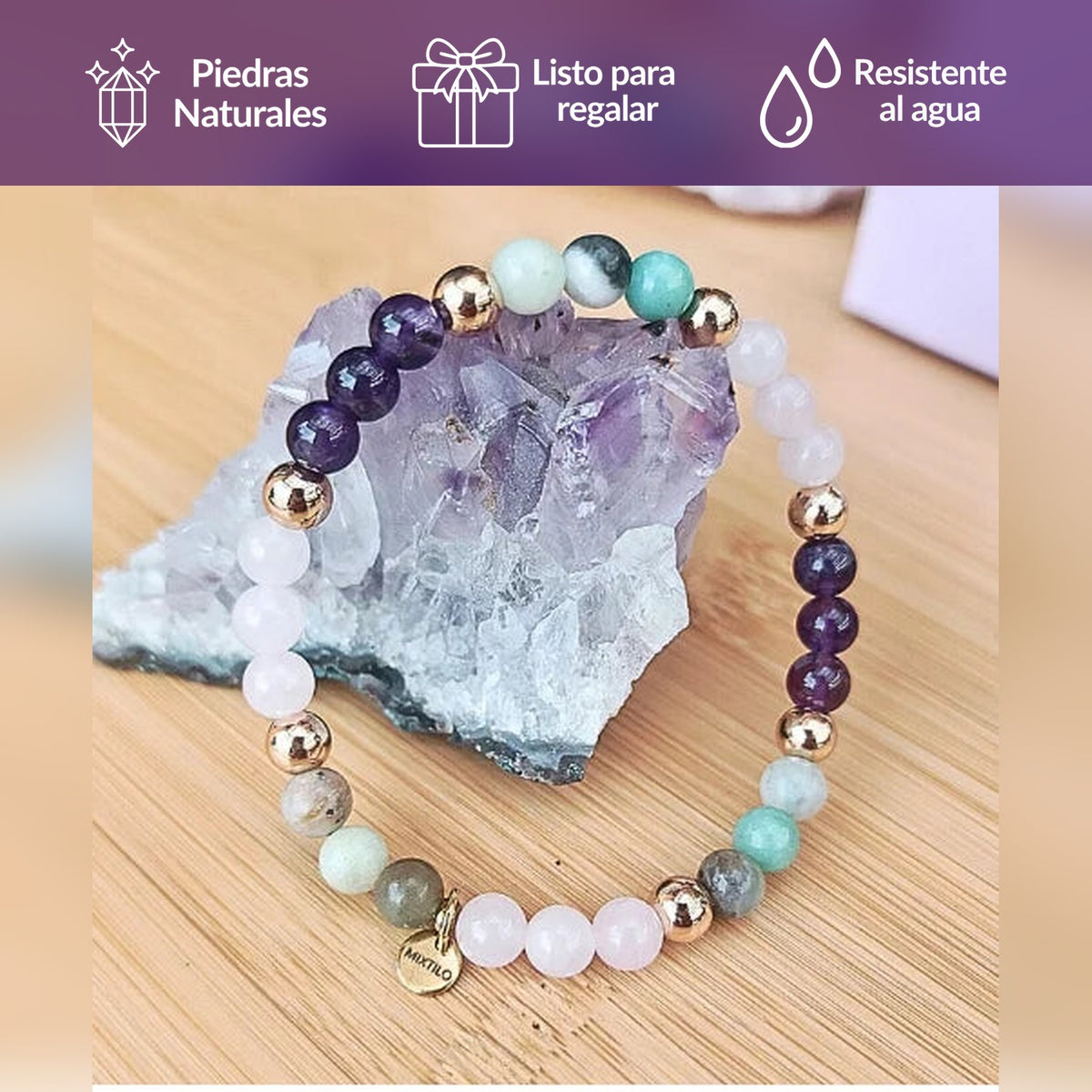 Pulsera Amor y equilibrio - Amatista & cuarzo rosado