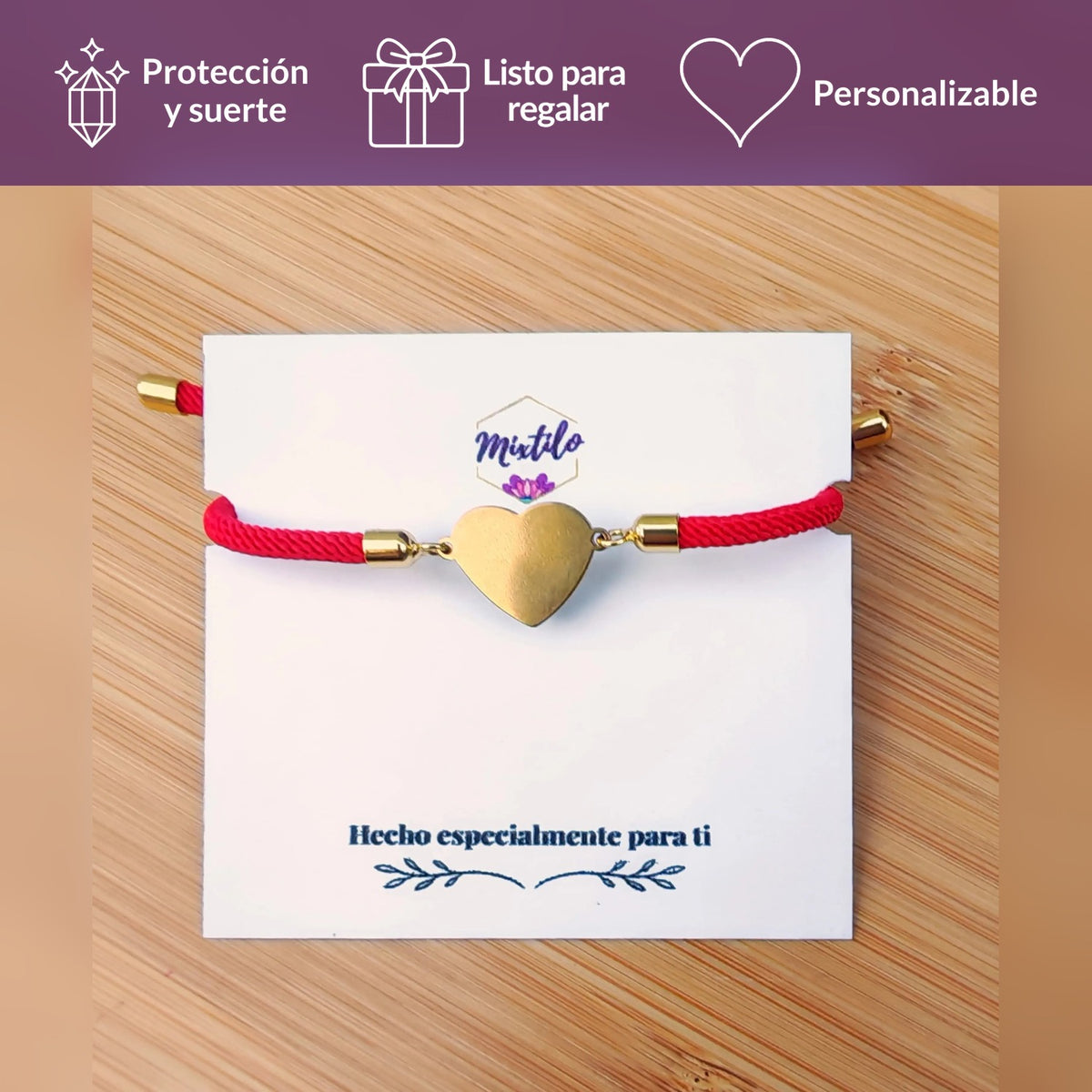 Pulsera Roja Corazón - Grabado personalizado