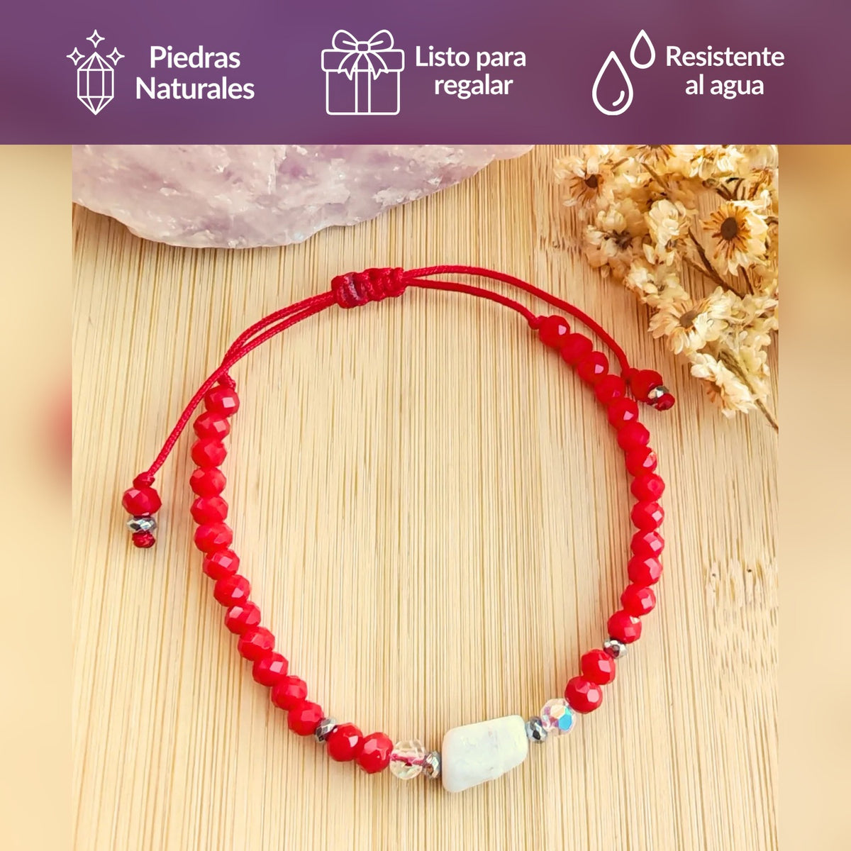 Pulsera Roja Piedra Luna – Poder Femenino