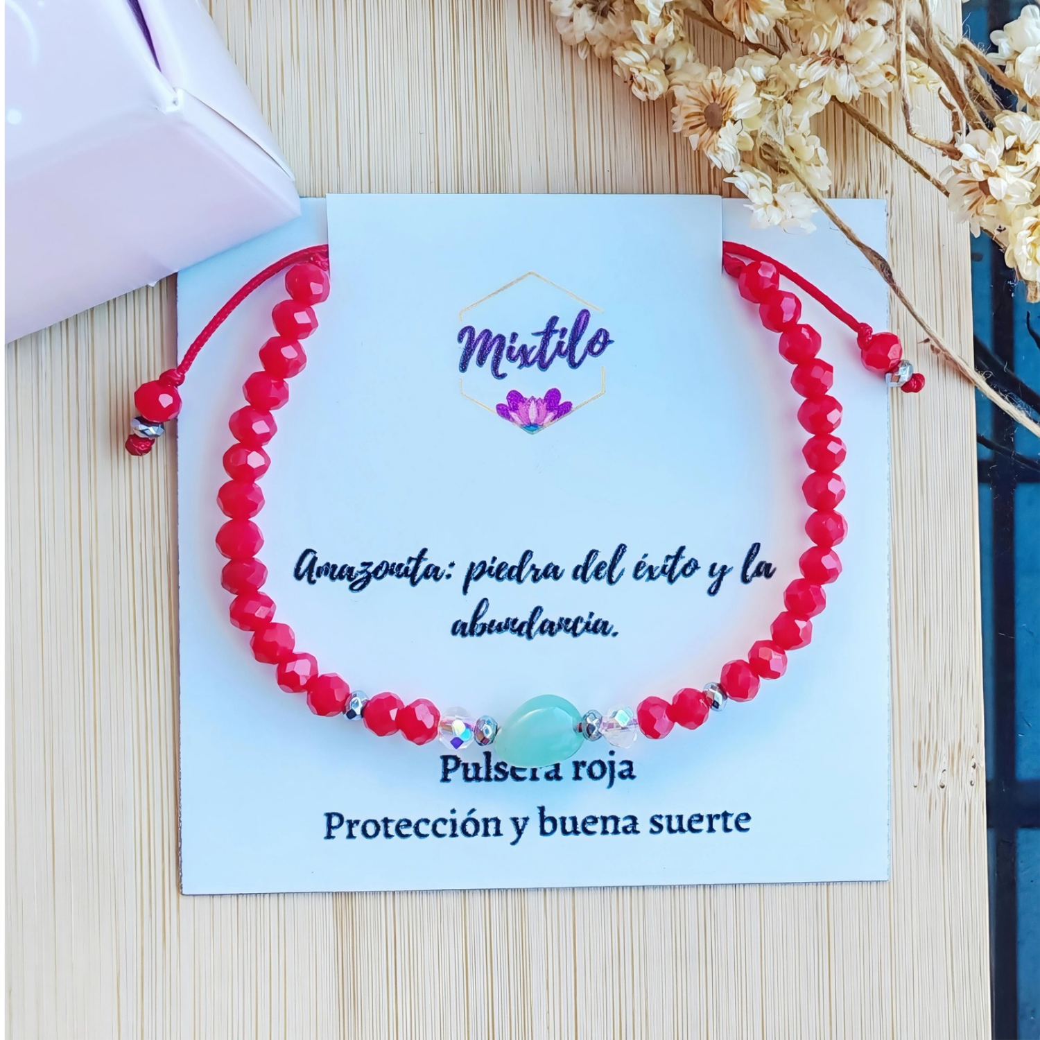 Pulsera Roja con Amazonita – Éxito y Abundancia | Mixtilo