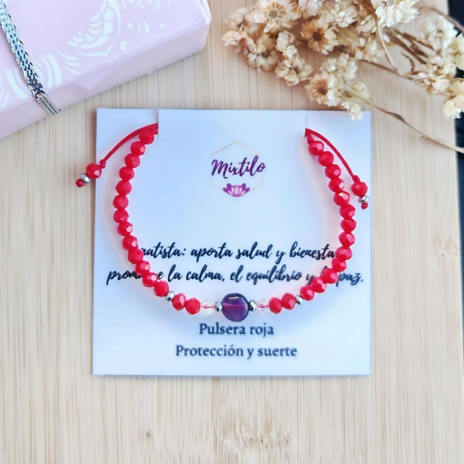 Pulsera Roja con Amatista – Protección, Bienestar y Armonía | Mixtilo