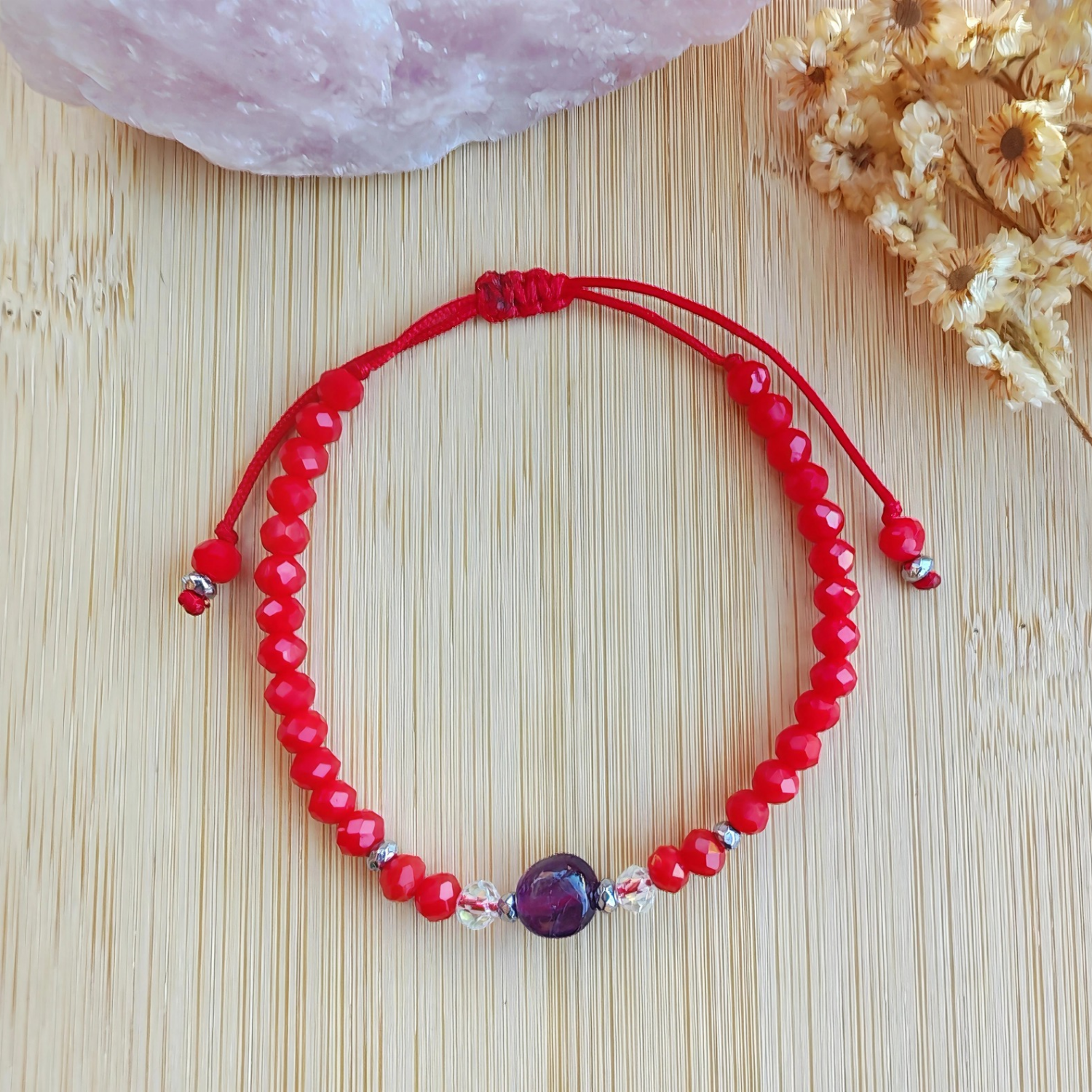 Pulsera Roja con Amatista – Protección, Bienestar y Armonía | Mixtilo