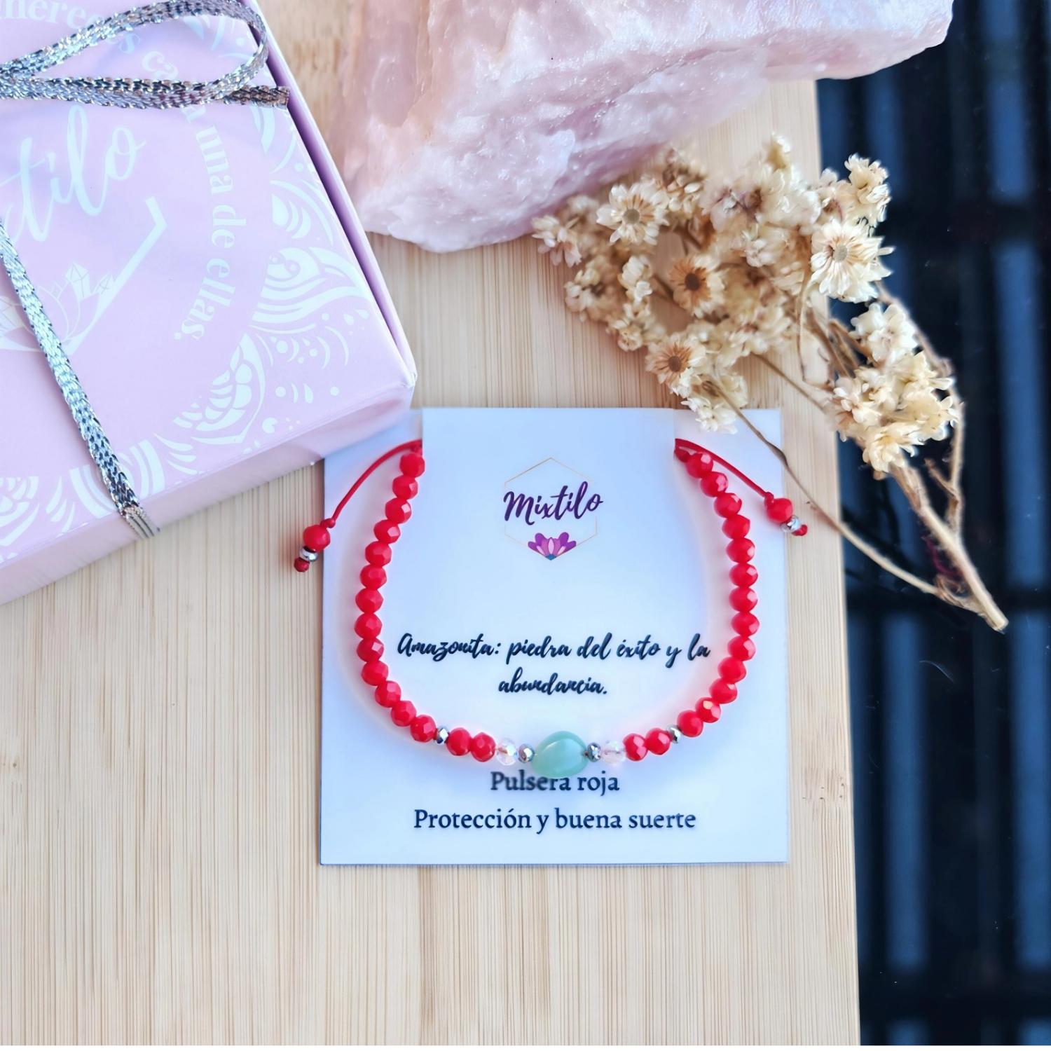 Pulsera Roja con Amazonita – Éxito y Abundancia | Mixtilo