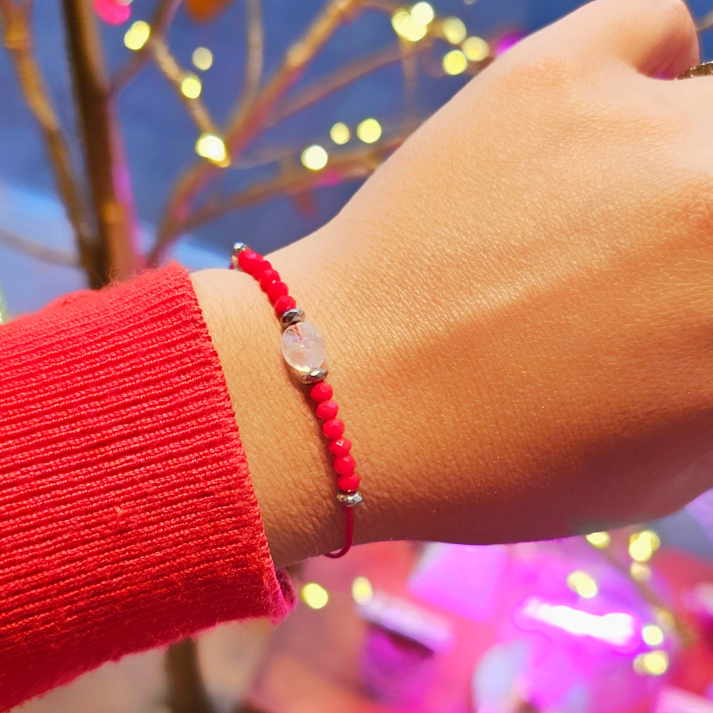 Pulsera roja Cuarzo Rosado