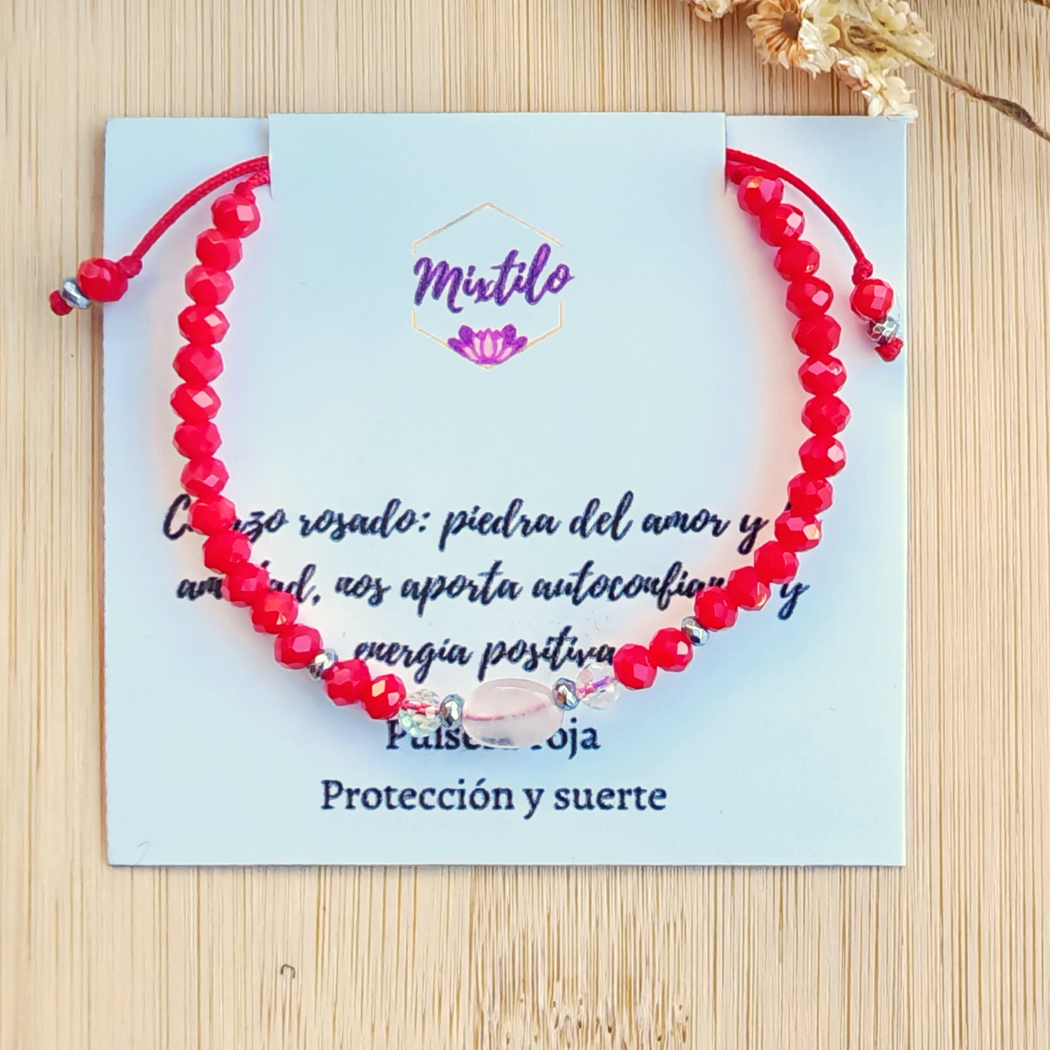 Pulsera Roja Cuarzo Rosado - Amor y energía positiva