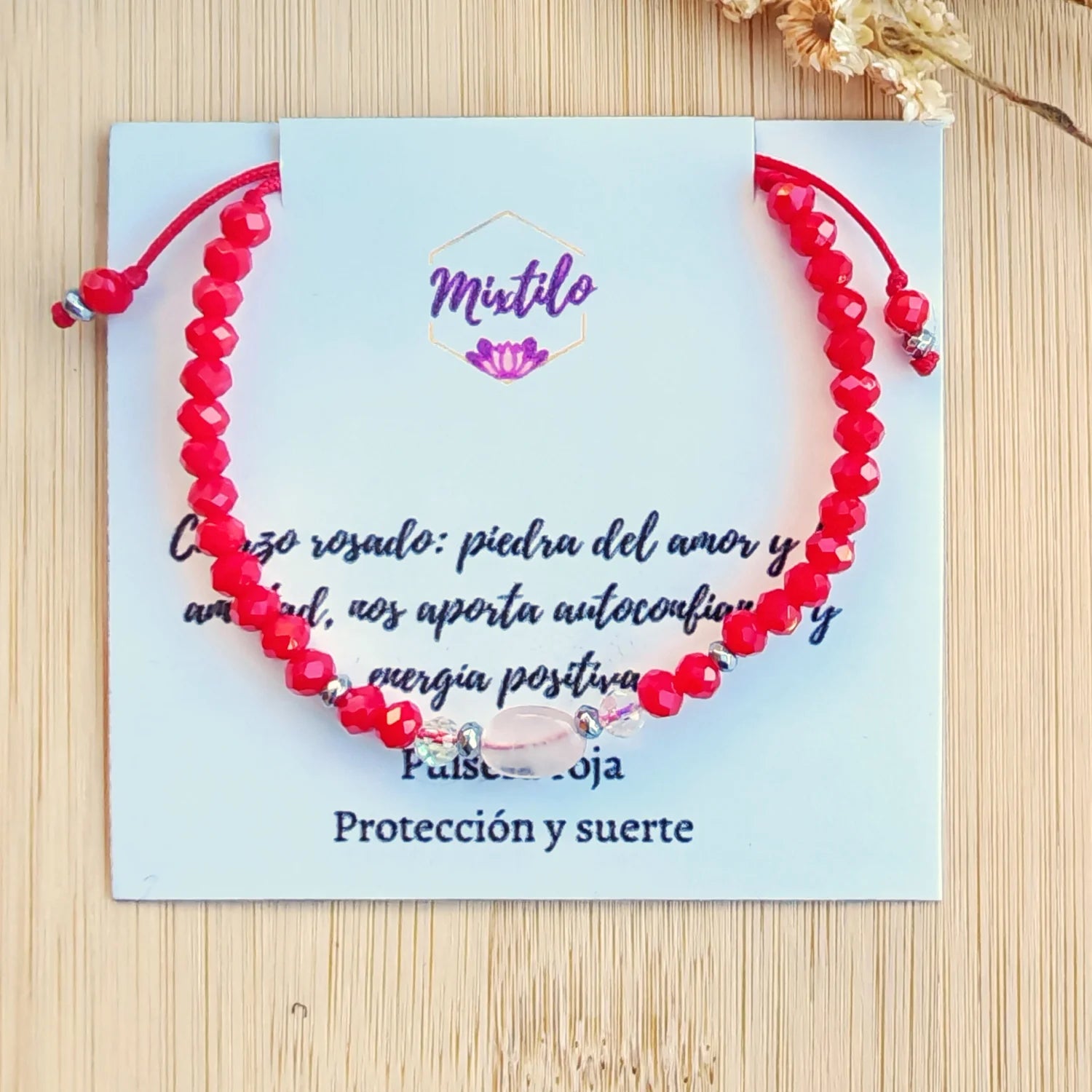 Pulsera Roja Cuarzo Rosado - Amor y energía positiva